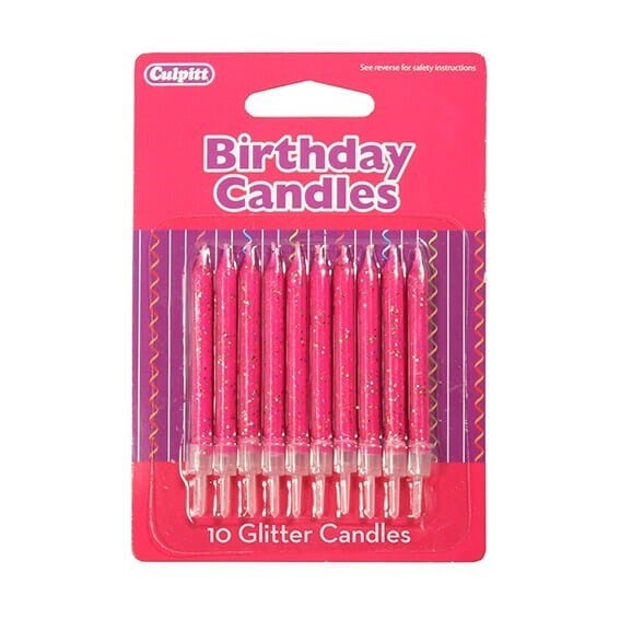 10 Glitter Candles w/ Holders - Range of Colours Candles Culpitt Fuschia 