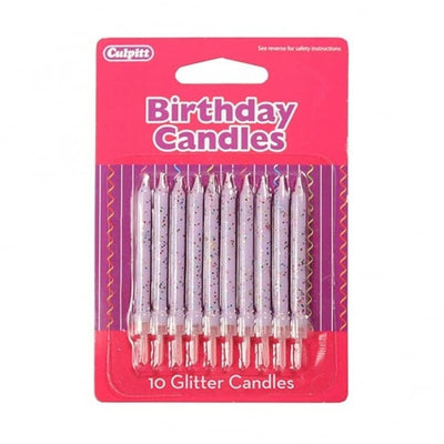 10 Glitter Candles w/ Holders - Range of Colours Candles Culpitt Lilac 