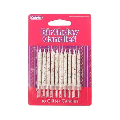 10 Glitter Candles w/ Holders - Range of Colours Candles Culpitt White 